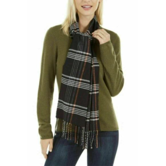 Calvin Klein Modern Plaid Woven Scarf Wrap Fringed - Picture 2 of 2